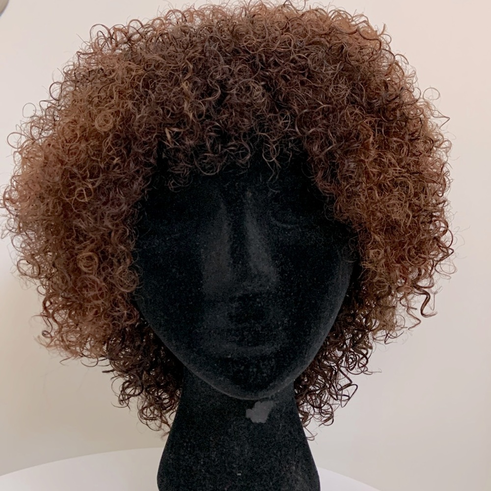Human Hair Kinky Coiled Curly Afro Wig Auburn Brown Ombré
